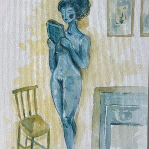 Aquarela Simone /  quadro sanduíche de vidro 32 x 38 cm