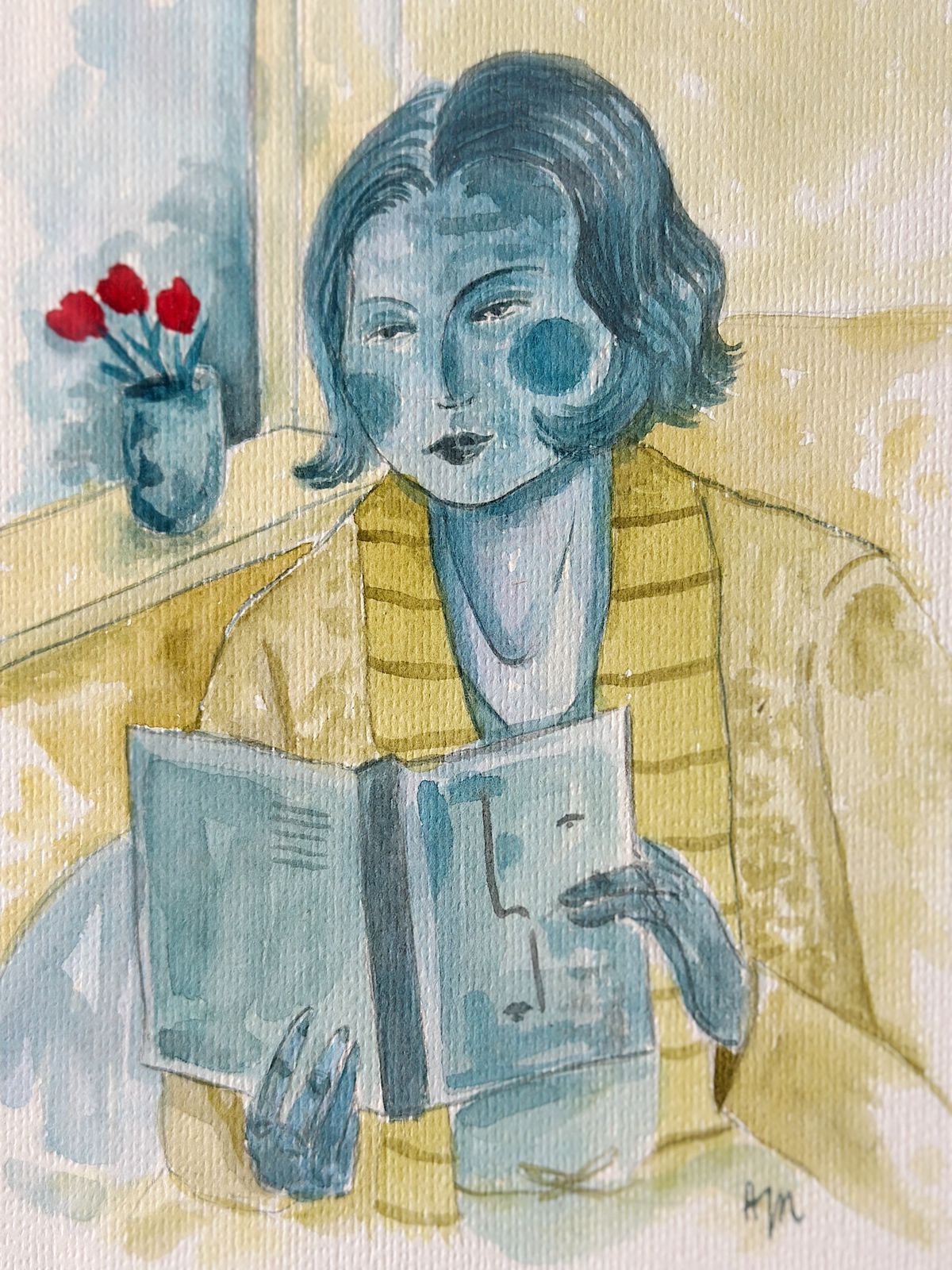 Aquarela Clarice / quadro sanduíche de vidro 32 x 38 cm - Imagem 2