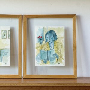 Aquarela Clarice /  quadro sanduíche de vidro 32 x 38 cm