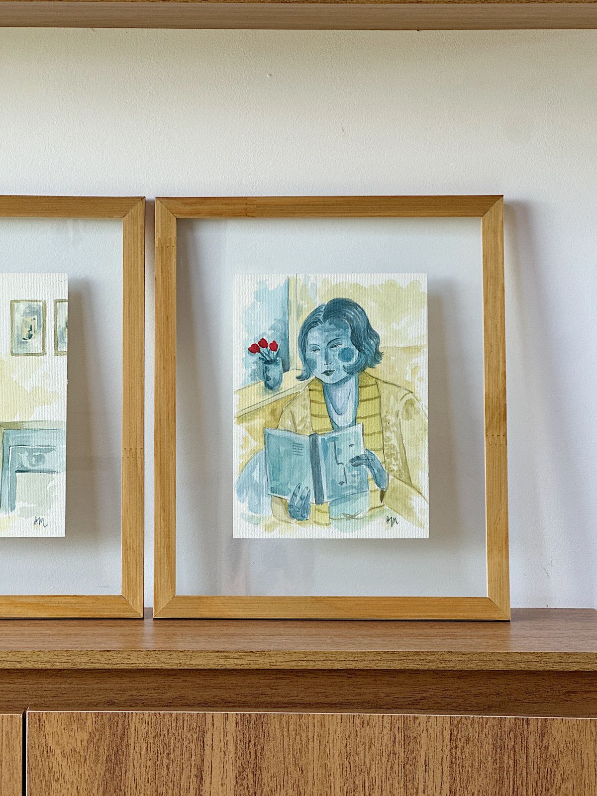 Aquarela Clarice / quadro sanduíche de vidro 32 x 38 cm