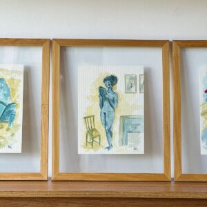 Aquarela Simone /  quadro sanduíche de vidro 32 x 38 cm