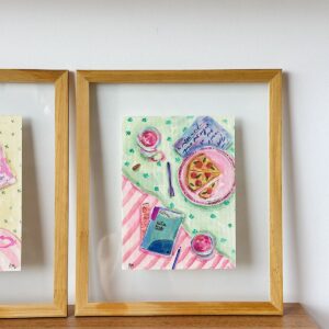 Aquarela Marguerita e Adélia / quadro sanduíche de vidro 32 x 38 cm