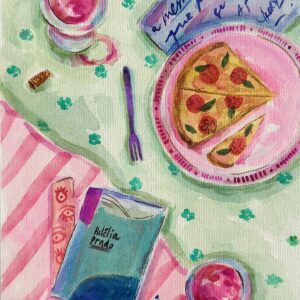 Aquarela Marguerita e Adélia / quadro sanduíche de vidro 32 x 38 cm