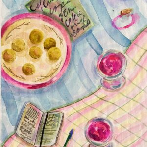 Aquarela Pão de queijo é poesia / quadro sanduíche de vidro 32 x 38 cm