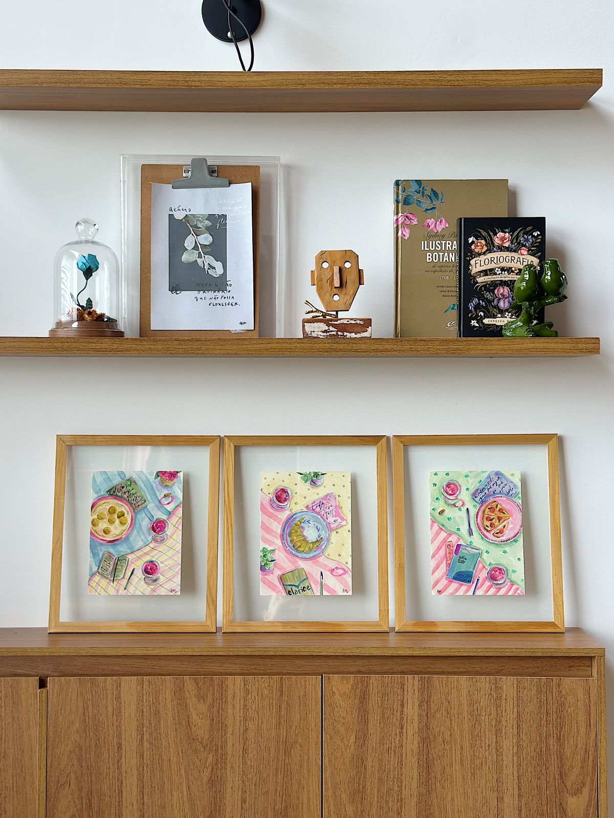 Aquarela Croissant e Clarice / quadro sanduíche de vidro 32 x 38 cm - Imagem 4